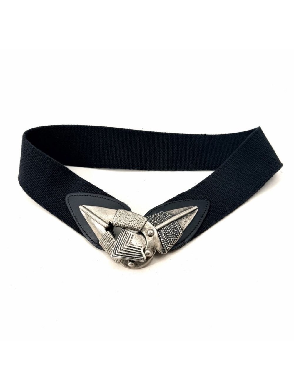 Vintage OMEGA Arrowhead Metal Buckle Cinch Stretch Belt Black Womens Small